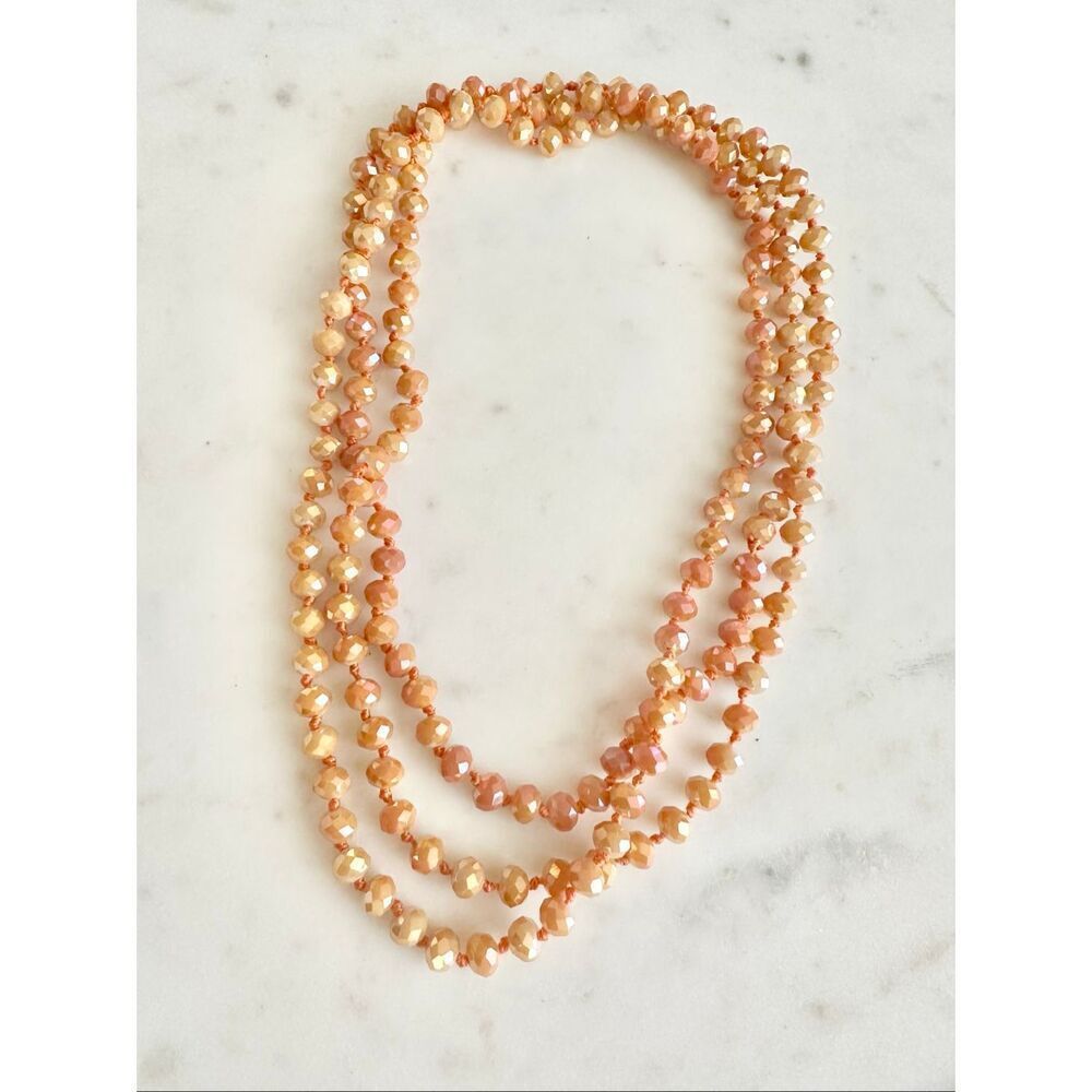 Sunset Orange color sparkly layering beaded long necklace